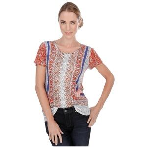 Lucky Brand T-Shirt Scarf Print Paisley Linen blend breezy plus size coastal 2X